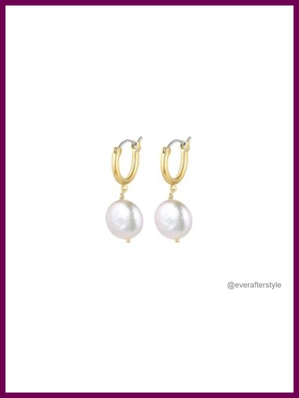 Pearl Huggie Hoop Earrings, Snap Bar Clasp, Lightweight